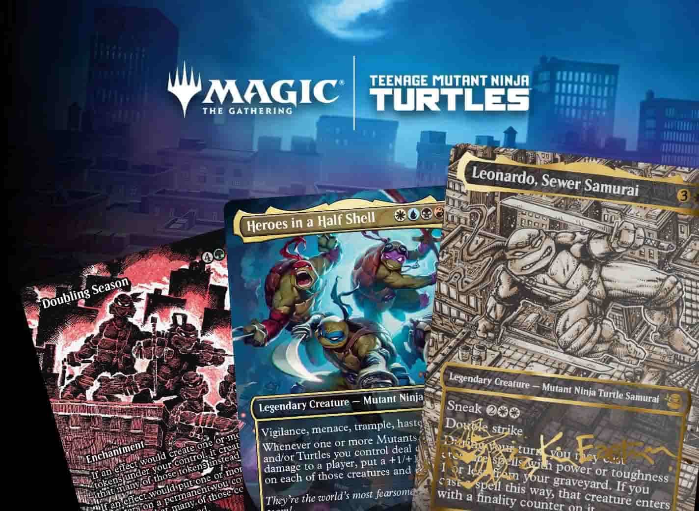 teenage mutant ninja turtles mtg cards Magic: The Gathering | - Bundle | 9 Play Boosters, 30 Lands, Foil Alt-Art Promo Card + Exclusive Accessories Teenage Mutant Ninja Turtles flip onto Magic cards and use turtle power and toughness to protect the streets from Shredder and the mutants making mischief MTG Proxy Teenage Mutant Ninja