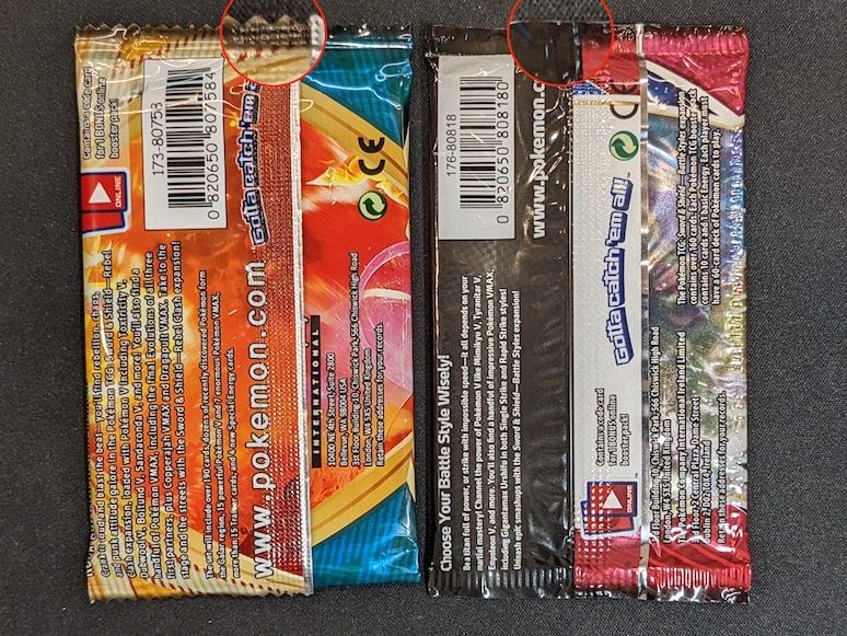 Fake and real Pokémon booster packs